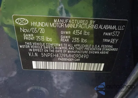 2021 Hyundai Sonata Limited z USA, uszkodzony, nr VIN 5NPEH4J29MH090490